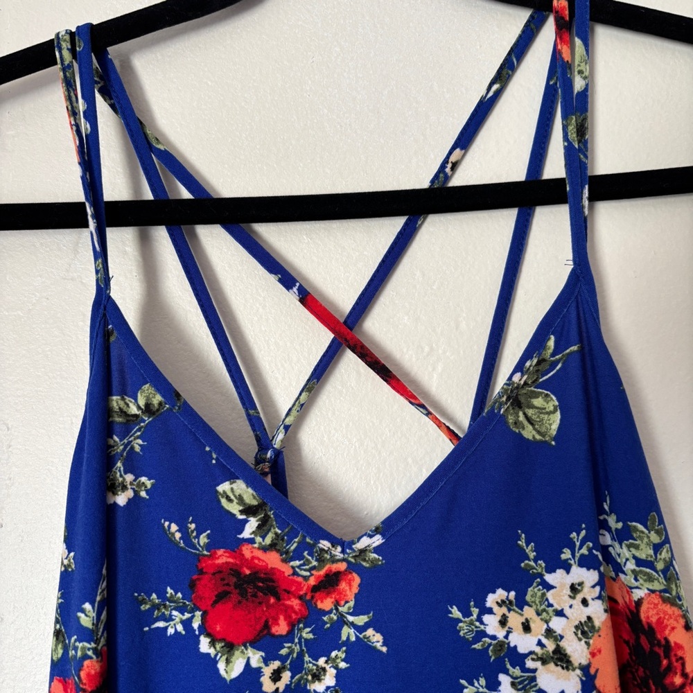 Papermoon Floral Strappy Blue Tank Top, Size XL - Picture 3 of 4